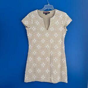 VINEYARD VINES Women's Tunic V-neck Linen Embossed Tan Mini Dress - Size 4